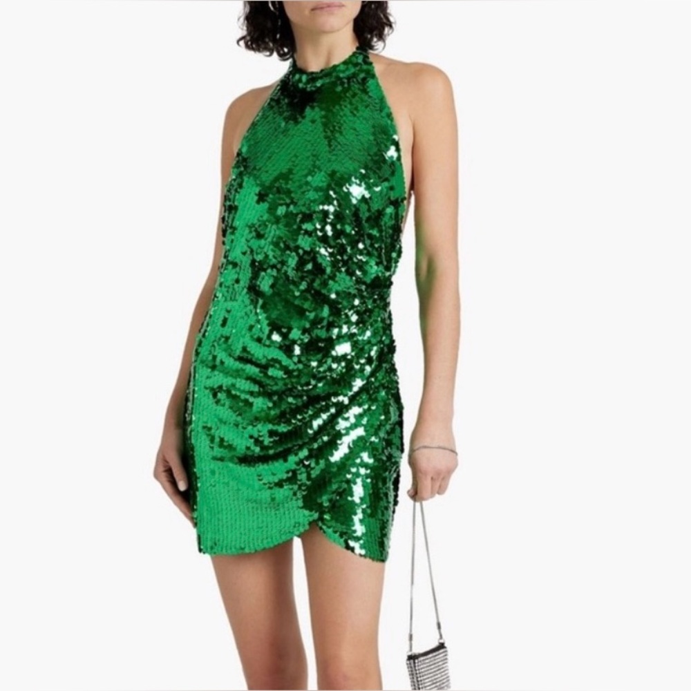 Ronny Kobo Emerald Sequin Halter Mini Dress